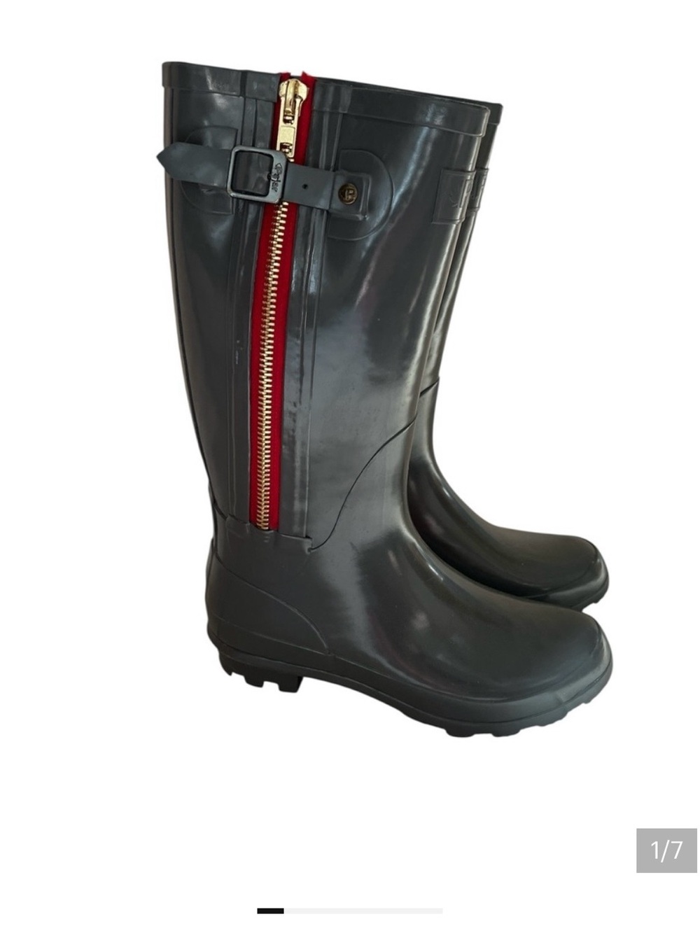 Pajar Women's Black Rain Boots with Red Zip and Gold Pull